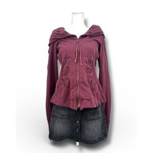 Prairie Underground Burgundy Zip Hoodie Organic Cotton Whimsygoth Size M